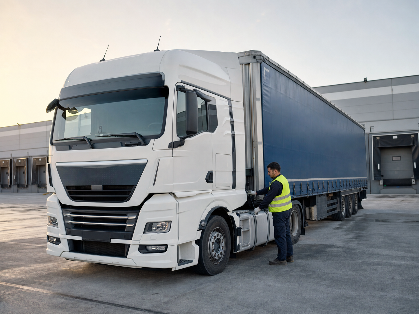 Chauffeur YLARTOURS contrôlant un camion dans un centre logistique
